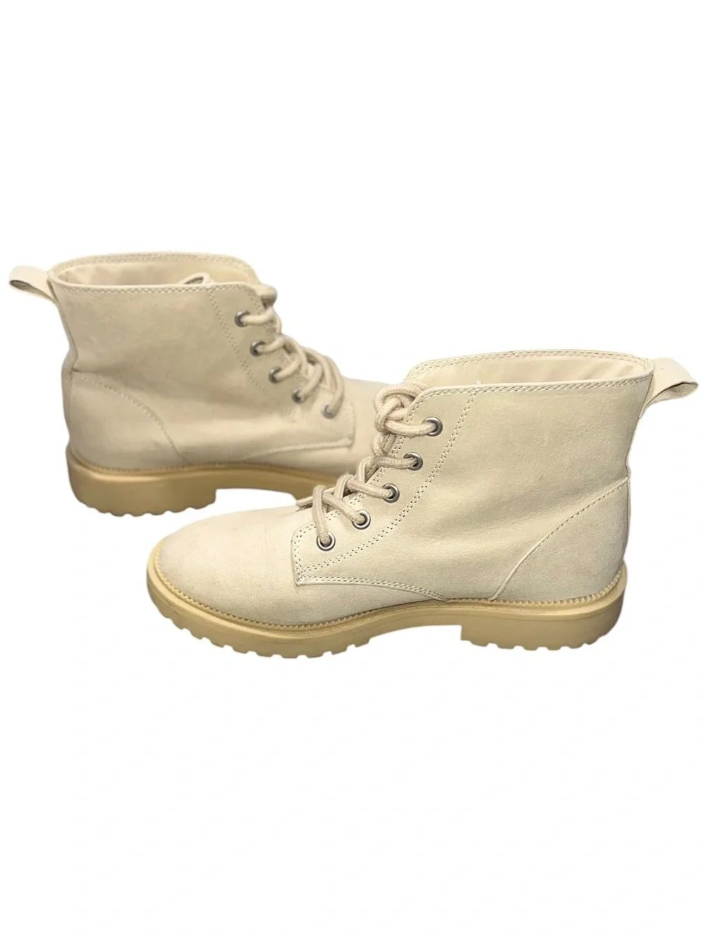 Cat & Jack Quinoa Canvas Combat Boots Kids Size 2 Cream Lace-Up Ankle Boots
